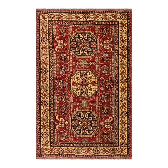 1980s Vintage Southwestern Super Kazak Clyde Red Wool Rug - 4'3'' X 5'8'' For Sale