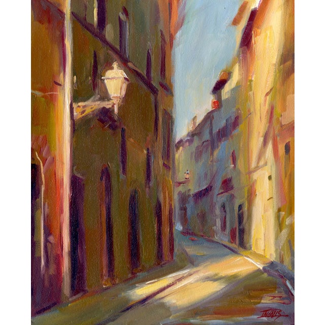 Via San Niccolo by Pam Ingalls | Oil Painting of a sunlit street in a historic city. For Sale