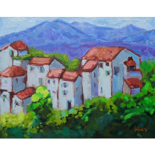 Italian Villa Red Roofs Impressionist Oil Landscape For Sale