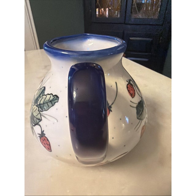 1990s W.R. Ceramika Unikat "Strawberies and Blossoms" Polish Pottery Pitcher - Signed For Sale - Image 4 of 8
