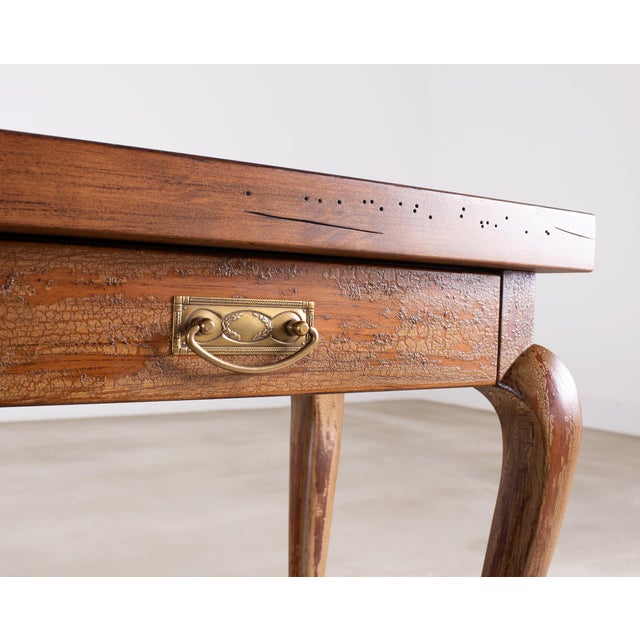 English Queen Anne Style Walnut Two-Tier Console Table 6 Ft For Sale - Image 16 of 18
