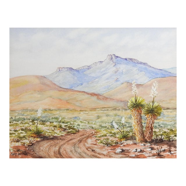 Vintage Desert Mountain Landscape Watercolor Painting For Sale