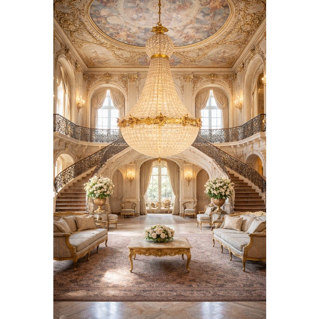 1970s French Louis XVI Bronze & Crystal Chandelier Lady Face Motifs | 1 Piece Introduce timeless European grandeur into...