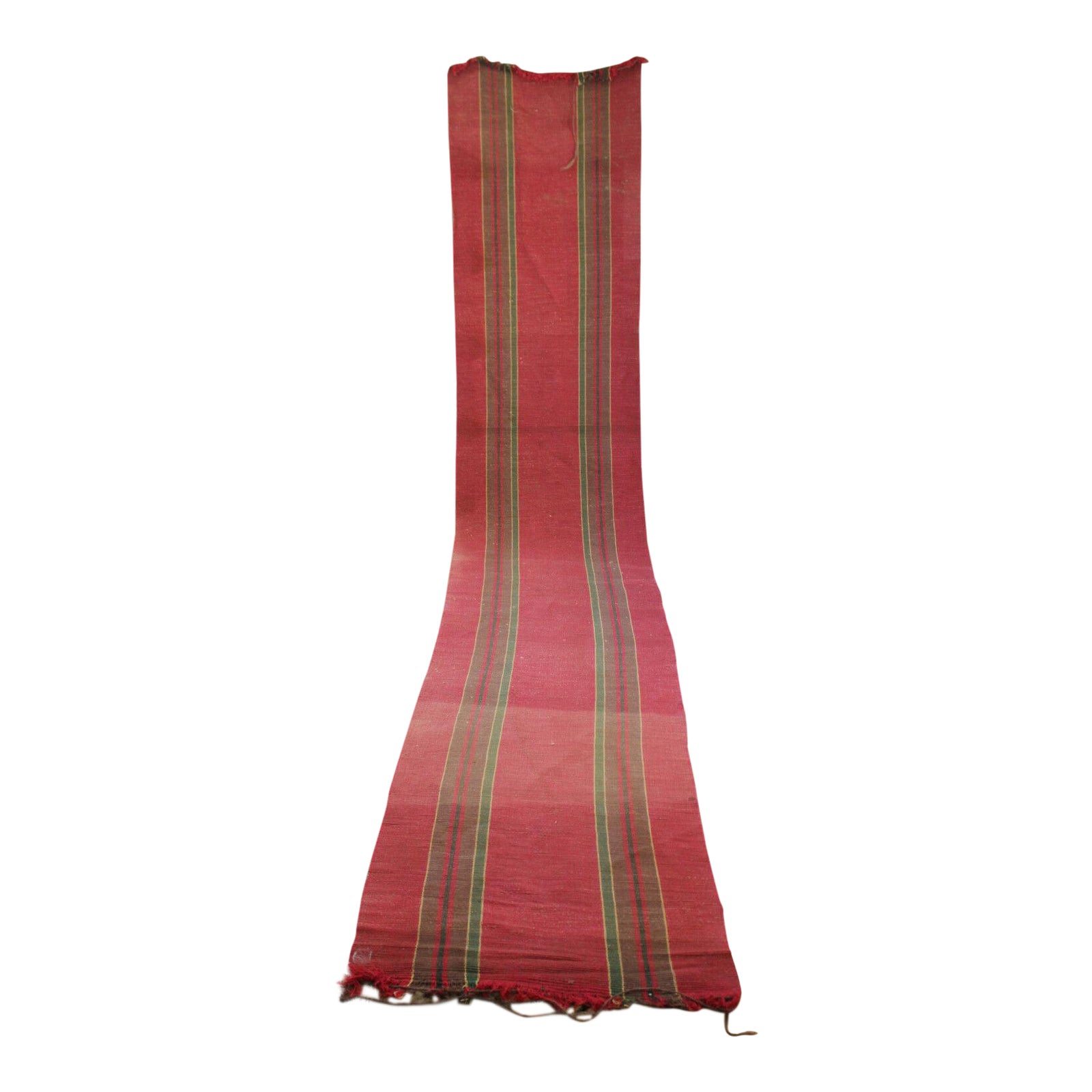 Rag Rug Vintage European Long Stair Runner Striped Red Hallway | Chairish