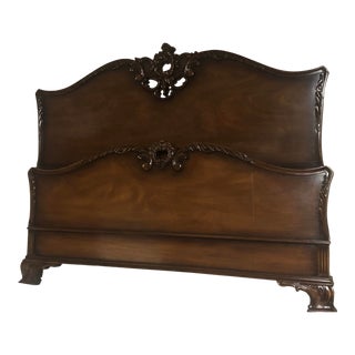Antique Traditional Carved Walnut Full Size Bedframe For Sale
