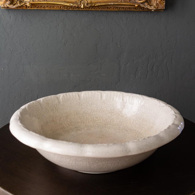 White Oversized Studio Pottery Bowl With Scalloped Rim and Crackle Glaze For Sale - Image 6 of 14