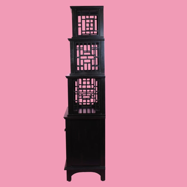 Chinoiserie 1970s Fretwork Ming Style Black Etagere For Sale - Image 3 of 4