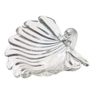 Cartier Signed Seguso Murano Vintage Crystal Clear Ribbed Surface Italian Art Glass Seashell Shell Bowl For Sale