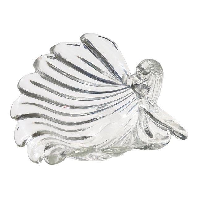 Cartier Signed Seguso Murano Vintage Crystal Clear Ribbed Surface Italian Art Glass Seashell Shell Bowl For Sale