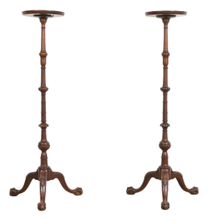 Imperial Furniture Chippendale Carved Mahogany Pedestal Plant Stands, Pair