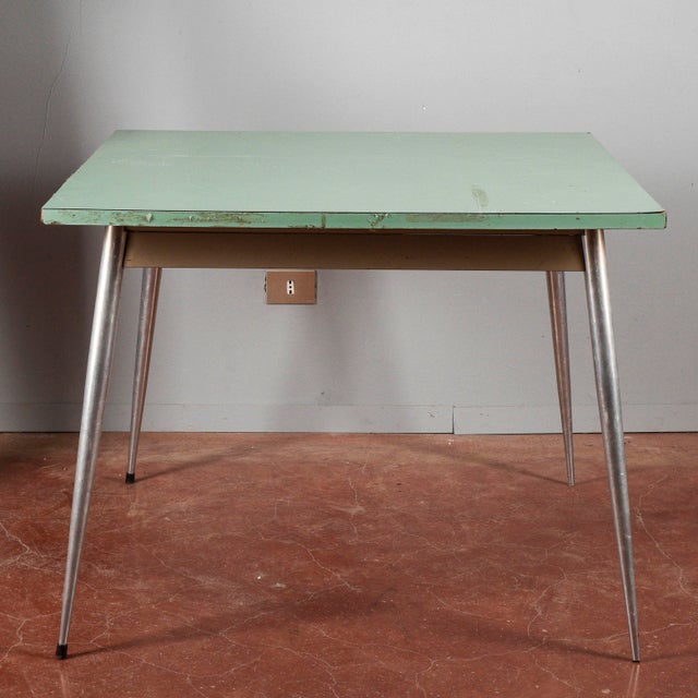 Square Table with Green Top, 1960s For Sale - Image 9 of 18
