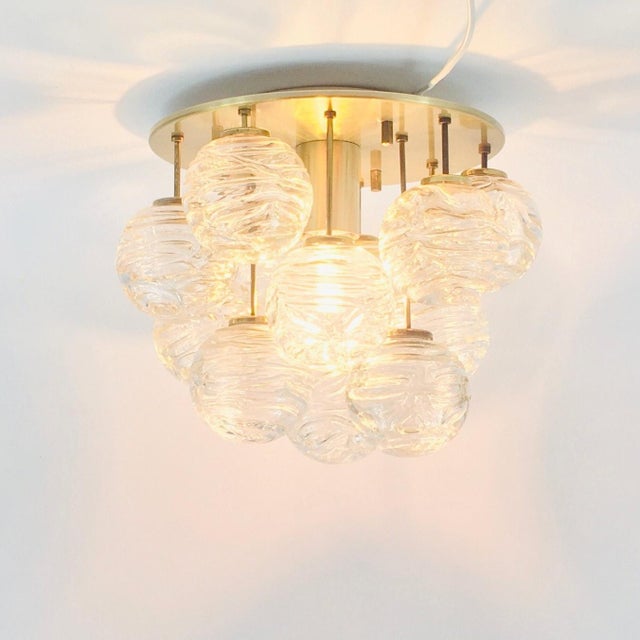 Mid-Century Sputnik Murano Glass & Brass Flush Mount from Doria, Germany,1970s For Sale - Image 6 of 11