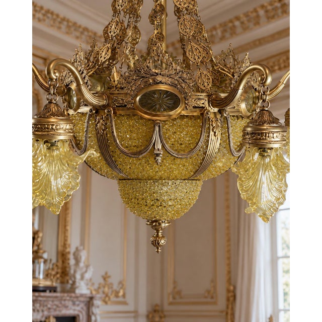 1970 French Artisan Louis XVI Gold Bronze Chandelier For Sale - Image 13 of 18
