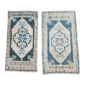 Set of Two Distressed Turkish Small Rug - a Pair Ethnic