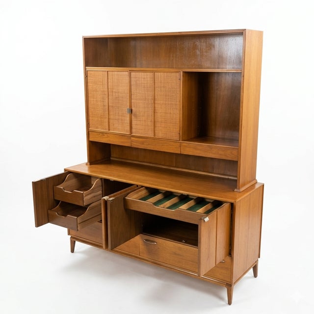 Red Lion Vintage Mid Century Modern Two-Piece China Cabinet Buffet and Hutch C. 1960s For Sale - Image 9 of 14