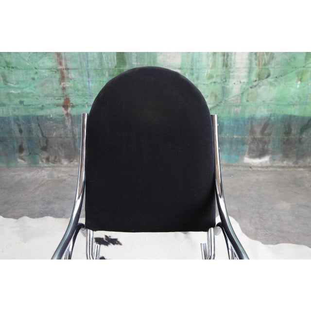 70s Sculptural Chrome + Black Velour Rocking Chair Rocker Manner Milo Baughman For Sale - Image 9 of 14