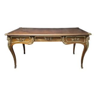 Large Louis XV Style Flat Desk in Mahogany, 1890s For Sale