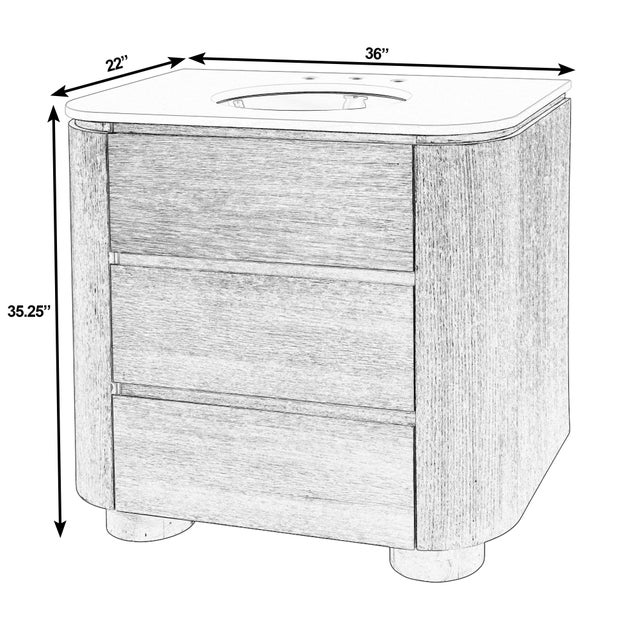 Spritely Home Accent Furniture Genoa 36 in. W Rectangular Wood & Quartz 2 Drawer Single Sink Bathroom Vanity, Light Oak For Sale - Image 4 of 11