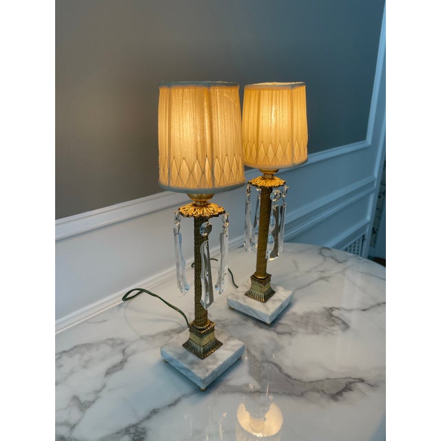 Antique Pair of Neo-Classical Petite Brass and Cut Crystal Lamps Completely Restored For Sale In New York - Image 6 of 11