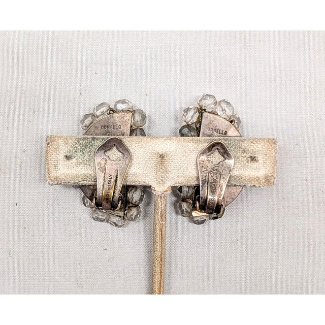Vintage 1960s Signed Ornella Italy Clear Beaded Clear & Faux-Citrine Clip Earrings-2 Pieces For Sale In Philadelphia - Image 6 of 8