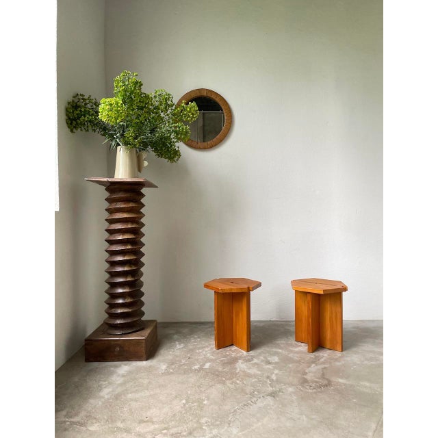 Pair of low stools by rené martin, charlotte perriand's cabinetmaker for the les arcs station, for maison regain in the...