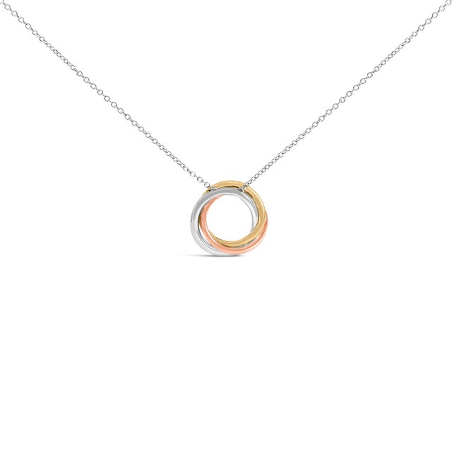 Contemporary Tri Tone Sterling Silver 1/5 Cttw Diamond Interlocking Circle Pendant Necklace For Sale - Image 3 of 5