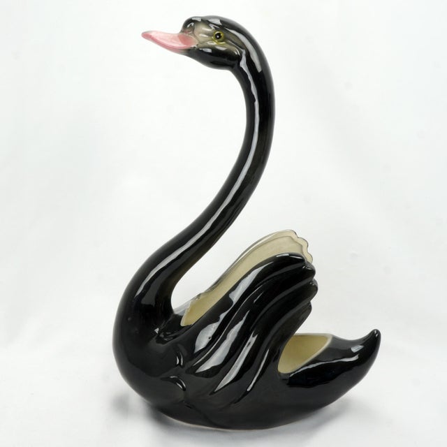 Traditional Vintage Maddux California Black Swan Ceramic Planter 1950's For Sale - Image 3 of 7