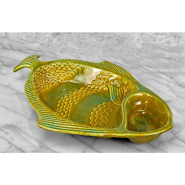 Mid-Century Modern Mid-Century California Pottery 18" Fish Chip & Dip Serving Platter For Sale - Image 3 of 8