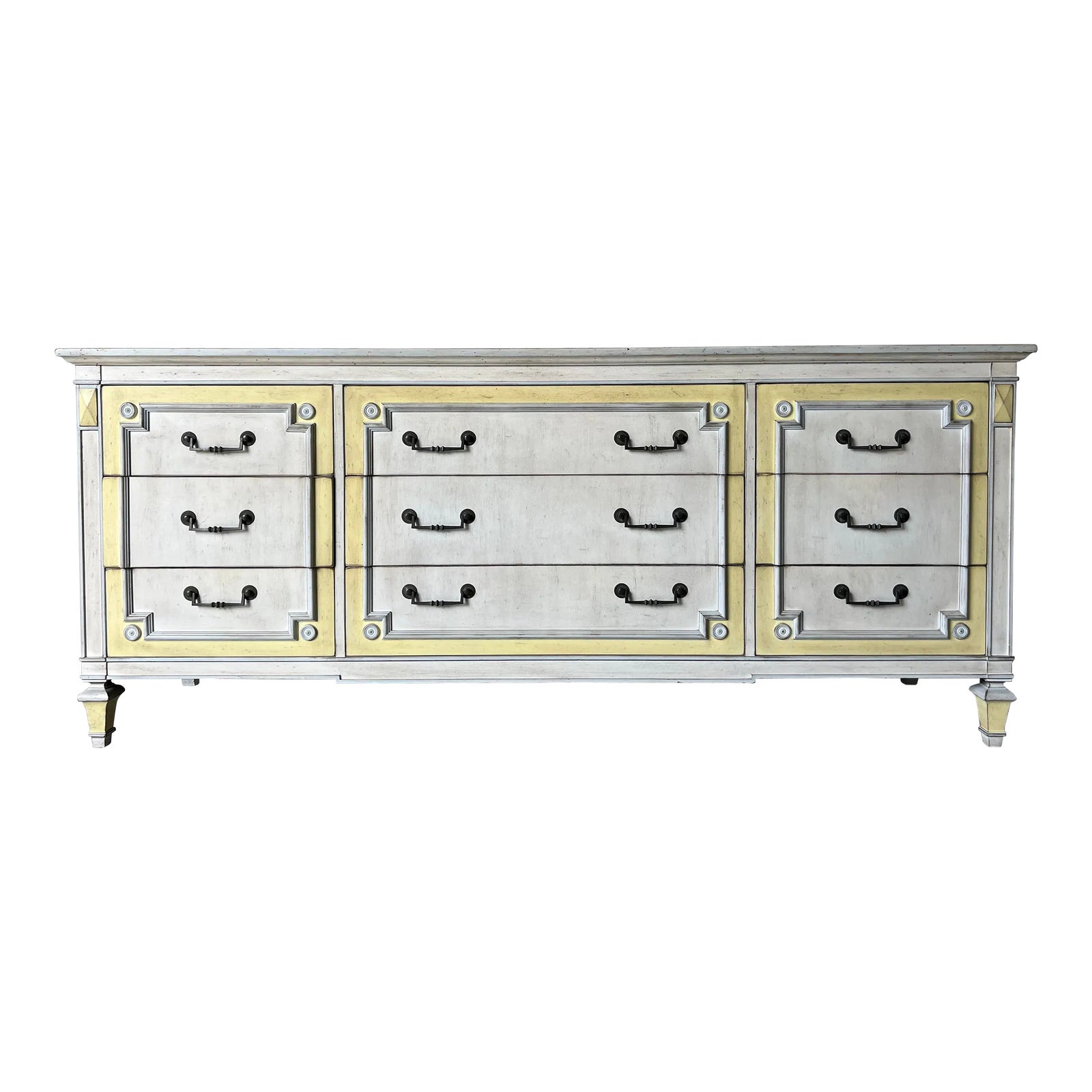 John French Provincial Louis XVI Style Nine Drawers Painted