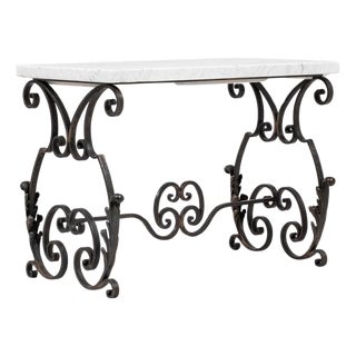 1950s French Cast Iron Side Table With Marble Top For Sale