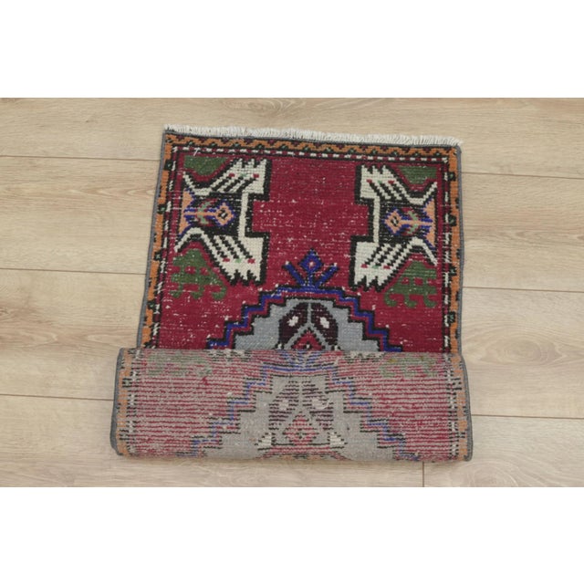 Textile 1970s Turkish Vintage Oushak Doormat Rug For Sale - Image 7 of 9