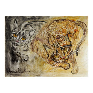 Mid 20th Century Anne Hudson Modernist Cat Painting