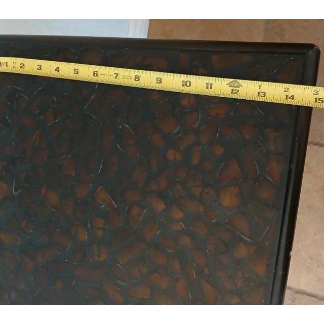 2 1950s MCM Nesting Tables Chinoiserie Lacquered Mosaic Faux Bamboo Legs Asian Vintage For Sale - Image 15 of 18