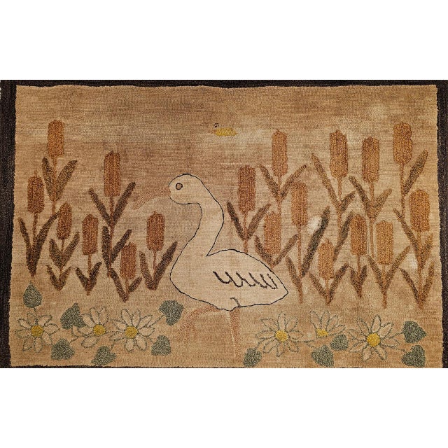 Vintage American Hand Hooked Rug, Bird and Flowers Design, Folk Art Tapestry, 3x4 For Sale In Chicago - Image 6 of 12