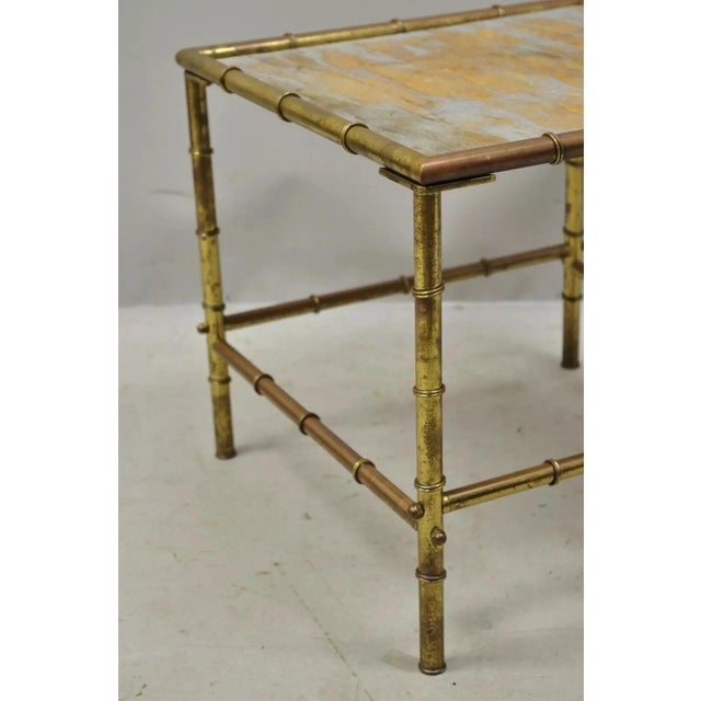 Hollywood Regency Mid 20th Century Italian Hollywood Regency Faux Bamboo Brass Tole Metal Low Square Side Table For Sale - Image 3 of 11