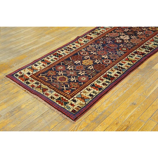Late 19th Century 1880s Blue Navy Geometric Tribal Antique Nw Persian Rug 3'4" X 14'2" Knotted Wool Carpet For Sale - Image 5 of 6