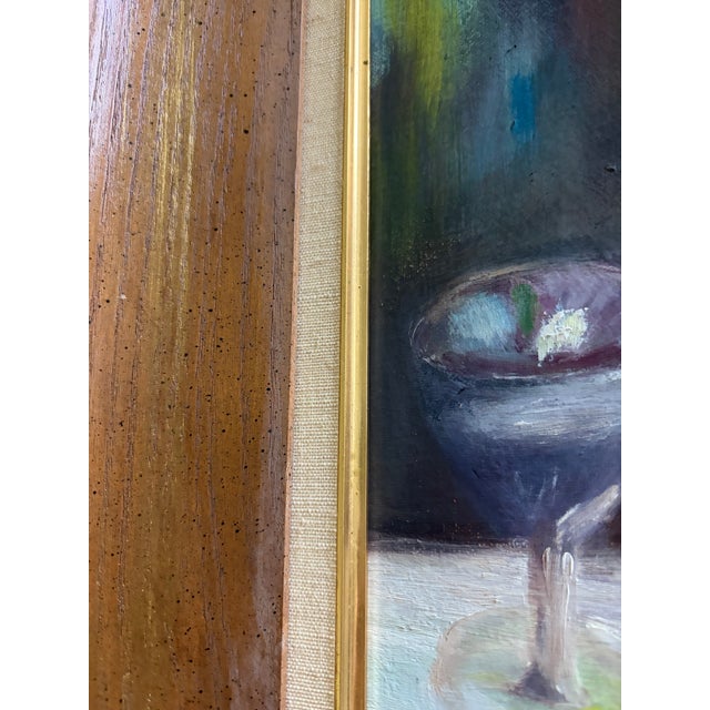 Vintage Signed Original Still Life Painting With Wine Bottle & Fruit, Circa 1960s–1970s For Sale - Image 10 of 11