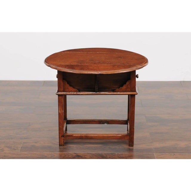Late 19th Century English Drop-Leaf Yew Wood Side Table with Single Drawer and Side Stretcher For Sale - Image 9 of 11