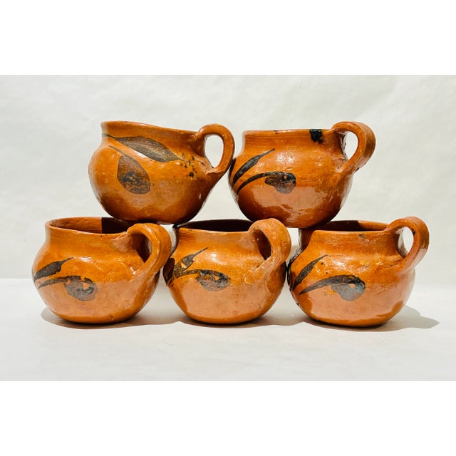 Mexican Vintage Mexican Artesania Jarritos Clay Mugs Pots Planters - Set of 5 For Sale - Image 3 of 9