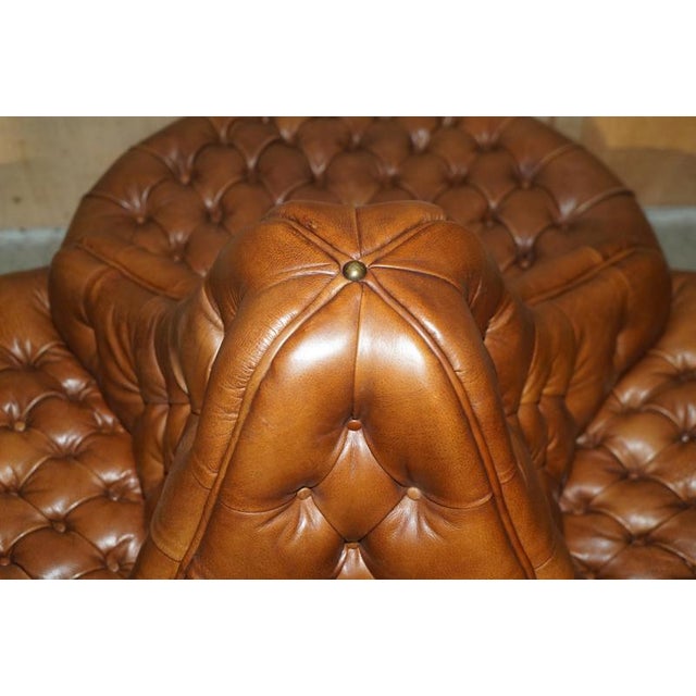 Animal Skin Brown Leather 4-Seater Chesterfield Tete a Tete Sofa For Sale - Image 7 of 18