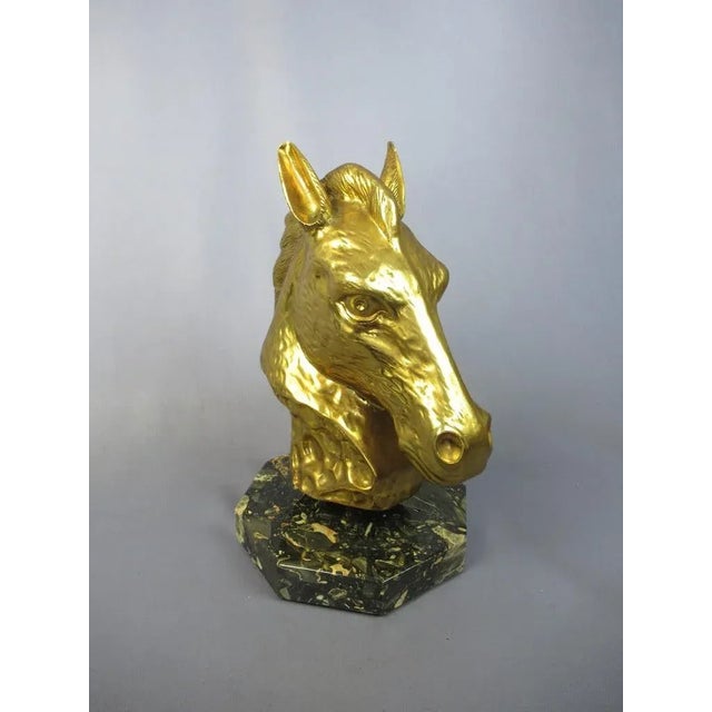 Brass Horse Sculpture with Black Marble Base, Mid-20th Century For Sale - Image 10 of 10