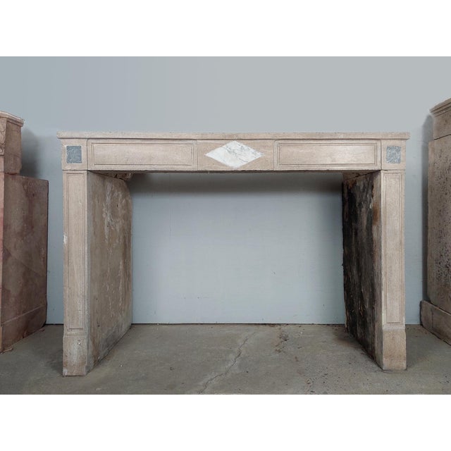 Antique French Burgundian Stone Fireplace with Marble Inlays For Sale - Image 4 of 18
