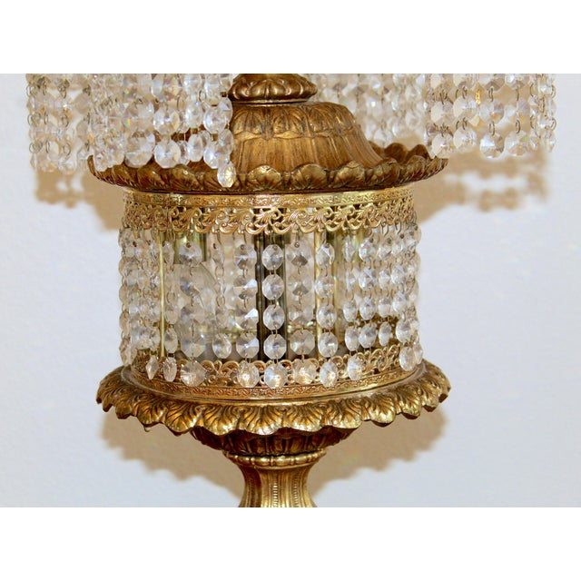 Listing TitleVintage 1960s Hollywood Regency Brass & Crystal Waterfall Table Lamp For Sale In Naples, FL - Image 6 of 17
