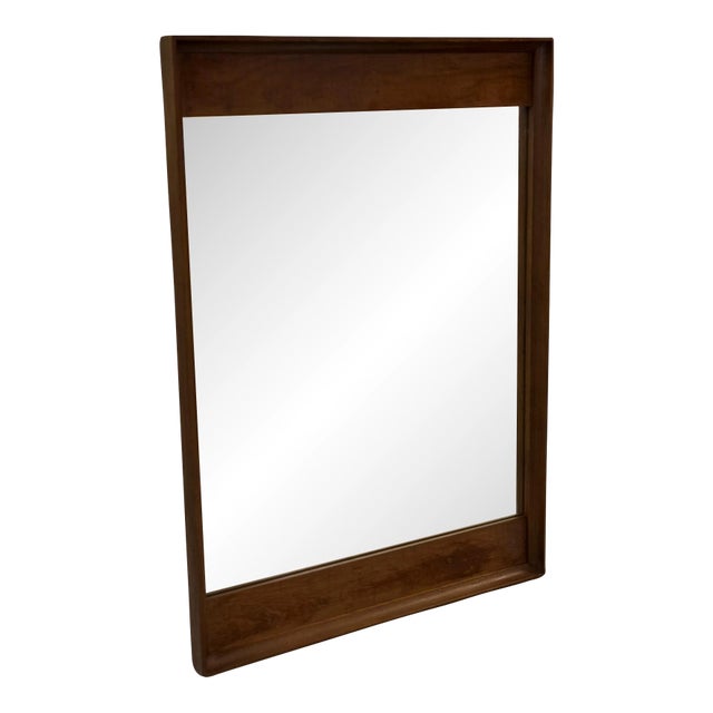Vintage Mid Century Modern Walnut Wood Mirror by Stanley Furniture For Sale