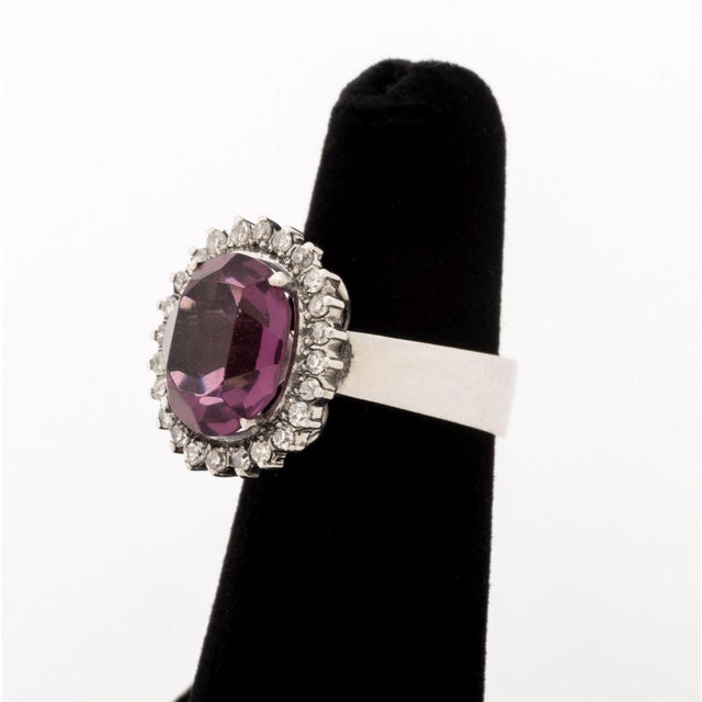 Contemporary Purple Gemstone, Diamond, and 10k White Gold Cocktail Ring For Sale - Image 3 of 8