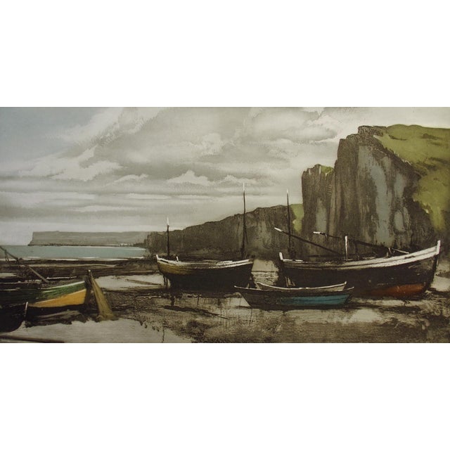 Impressionist Roger Hebbelinck "Cote Normandie" Hand Signed Vintage Aquatint Etching For Sale - Image 3 of 8