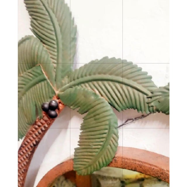 Traditional Vintage Heavy Bronze Iron Green Tropical Double Palm Tree Regency Wall Mirror For Sale - Image 3 of 7