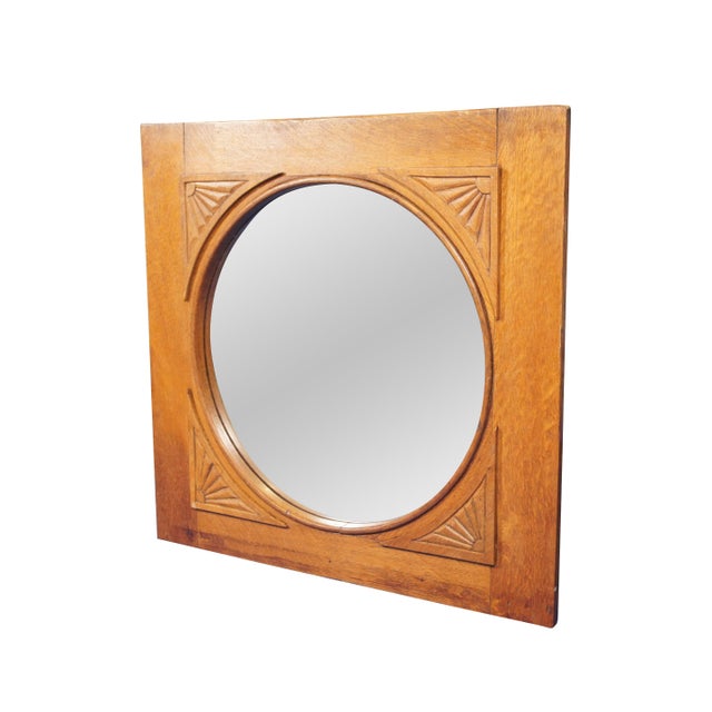 Victorian Antique Victorian Carved Oak Reclaimed Wall Hanging Mirror Beveled Glass For Sale - Image 3 of 10