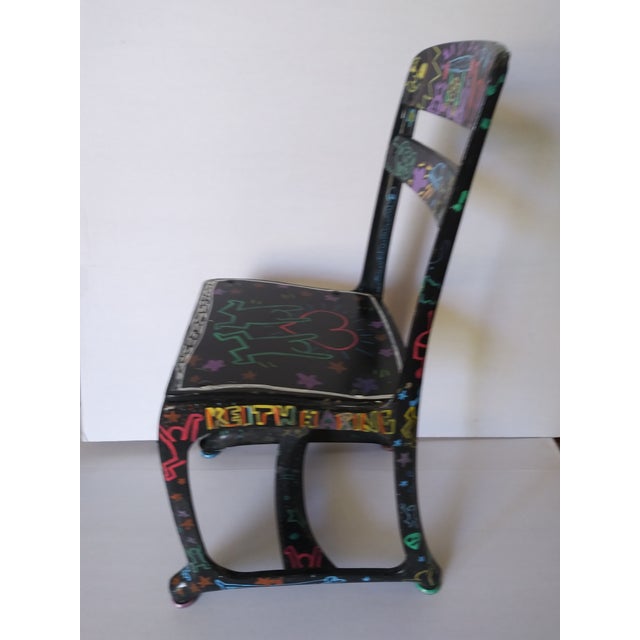 1930s Keith Haring Style Child's Chair Hand Painted For Sale - Image 4 of 7