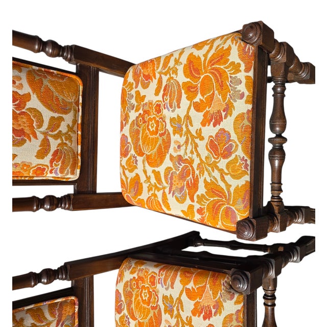 1970s Ethan Allen Jacobean Royal Charter Oak Dining Room Side Chairs Gothic Pair For Sale - Image 11 of 15